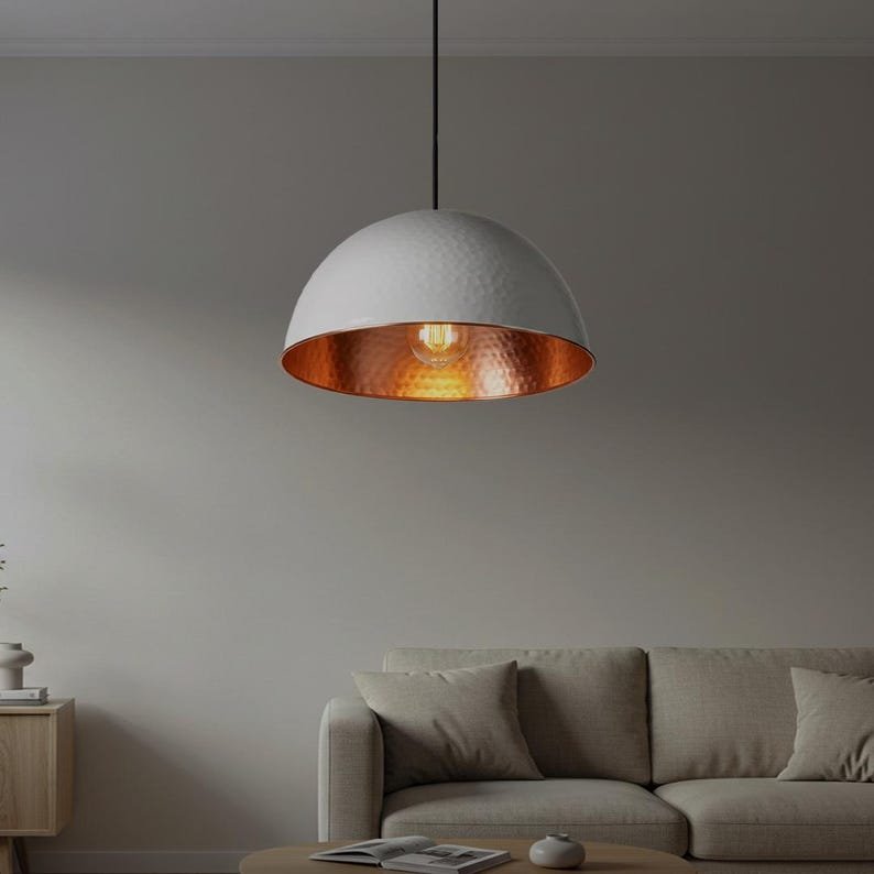 Handmade Copper Dome Pendant Light: Rustic Industrial Lighting