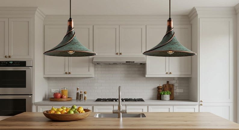 Handmade Green Patina Copper Pendant Light: Rustic Island Lighting Handmade Green Patina Copper Pendant Light: Rustic Island Lighting