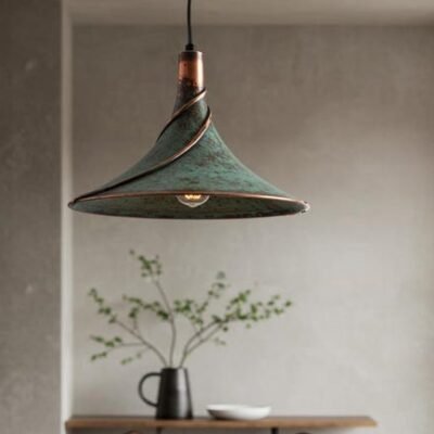 Handmade Green Patina Copper Pendant Light: Rustic Island Lighting Handmade Green Patina Copper Pendant Light: Rustic Island Lighting