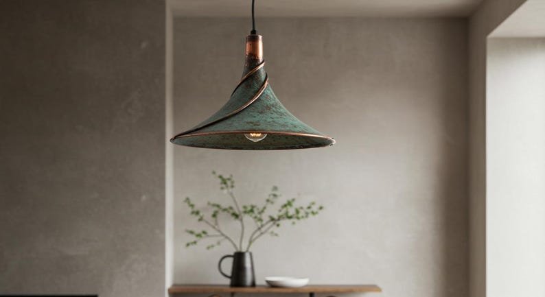 Handmade Green Patina Copper Pendant Light: Rustic Island Lighting Handmade Green Patina Copper Pendant Light: Rustic Island Lighting