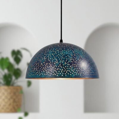 Handmade Blue Patina Copper Dome Pendant Light - Rustic Kitchen Island Lighting