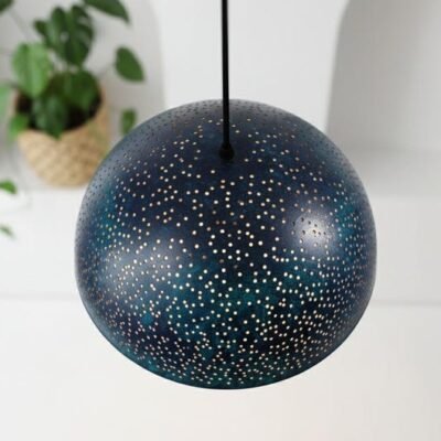 Handmade Blue Patina Copper Dome Pendant Light - Rustic Kitchen Island Lighting