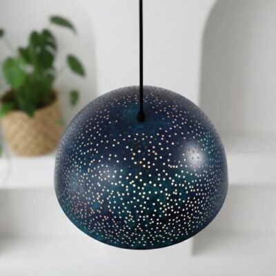 Handmade Blue Patina Copper Dome Pendant Light - Rustic Kitchen Island Lighting