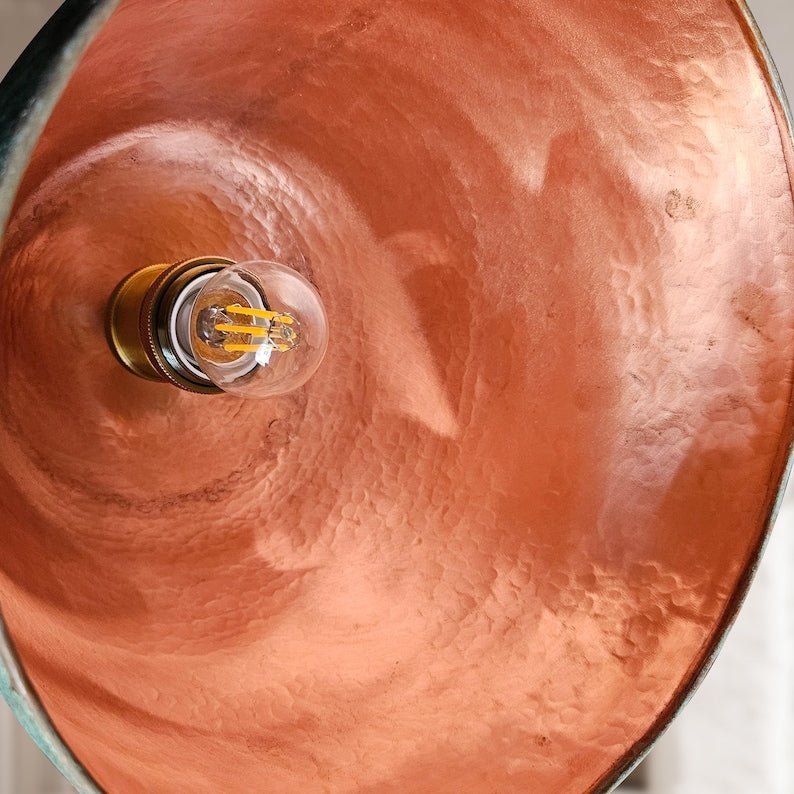 Set Of 3 Oxidized Copper Pendant Lights, Green Patina Farmhouse Light Fixture, Handmade Copper Ceiling Light