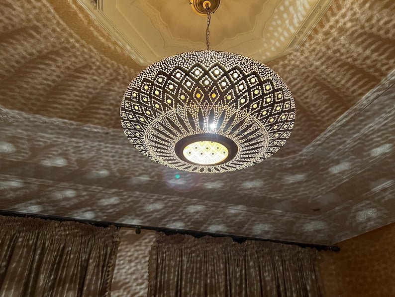 Large Moroccan Brass Pendant Chandelier