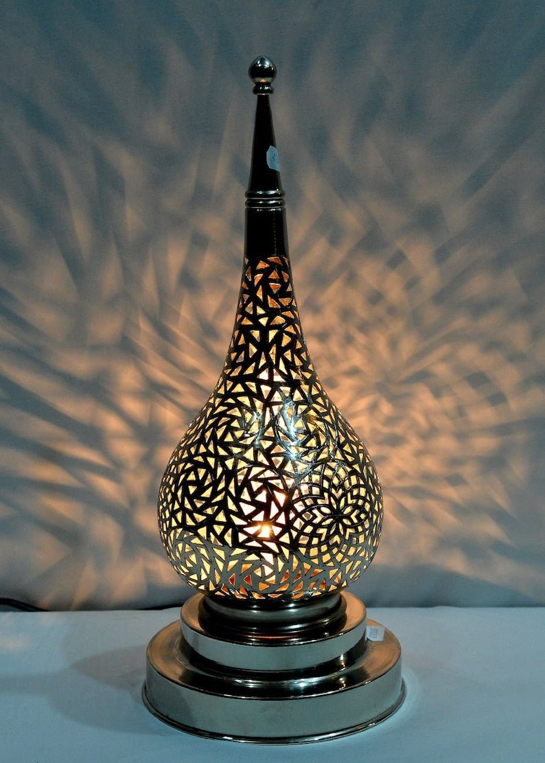 products-SoftLight2 Handmade Brass Table Lamp: Moroccan Lantern Shade, Soft Light