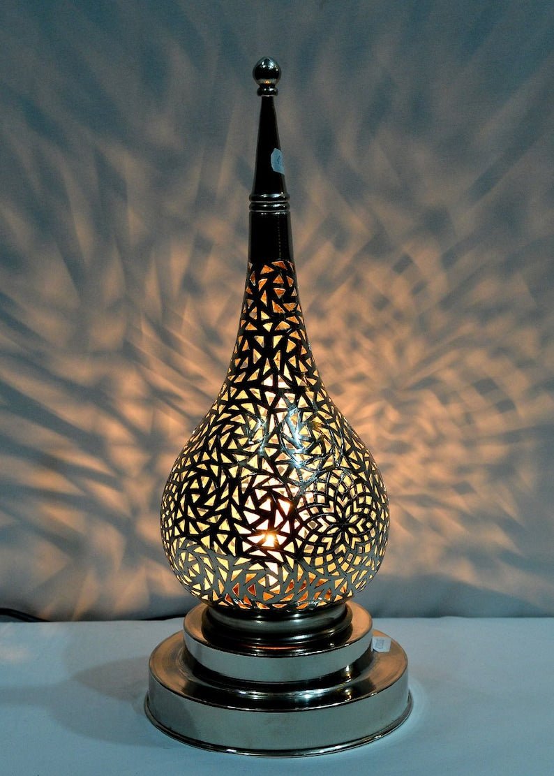 Handmade Brass Table Lamp: Moroccan Lantern Shade, Soft Light Handmade Brass Table Lamp: Moroccan Lantern Shade, Soft Light