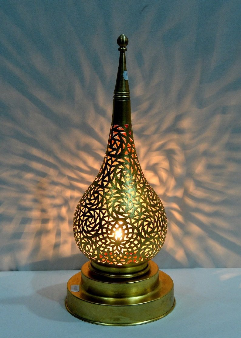 Handmade Brass Table Lamp: Moroccan Lantern Shade, Soft Light Handmade Brass Table Lamp: Moroccan Lantern Shade, Soft Light