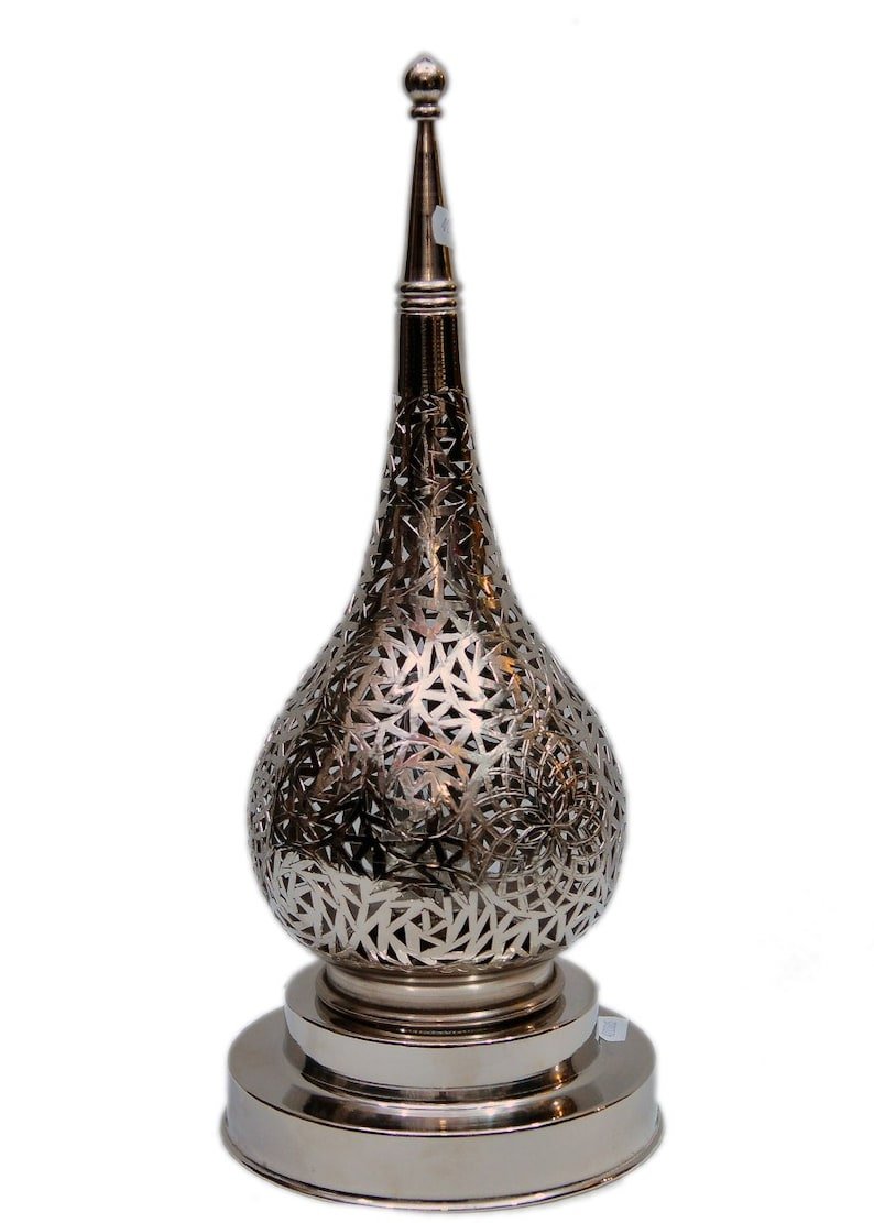 Handmade Brass Table Lamp: Moroccan Lantern Shade, Soft Light Handmade Brass Table Lamp: Moroccan Lantern Shade, Soft Light