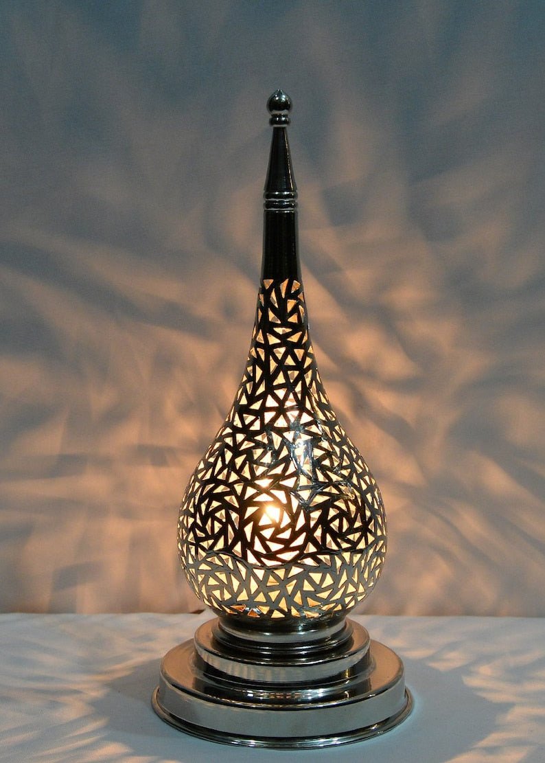 Handmade Brass Table Lamp: Moroccan Lantern Shade, Soft Light Handmade Brass Table Lamp: Moroccan Lantern Shade, Soft Light