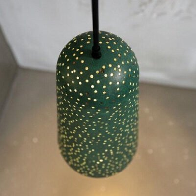 Handmade Green Patina Copper Pendant Light - Moroccan Star Design