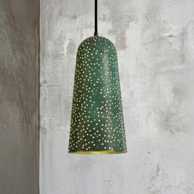 Handmade Green Patina Copper Pendant Light - Moroccan Star Design