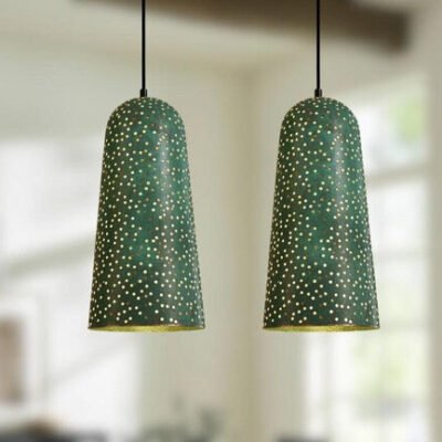 Handmade Green Patina Copper Pendant Light - Moroccan Star Design