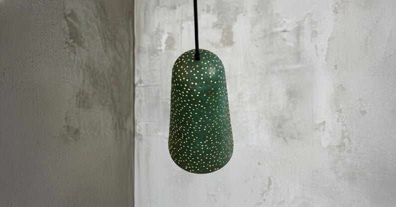 Handmade Green Patina Copper Pendant Light - Moroccan Star Design