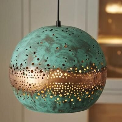 Handmade Hammered Copper Pendant Light - Moroccan Patina Swirl Design Handmade Hammered Copper Pendant Light - Moroccan Patina Swirl Design