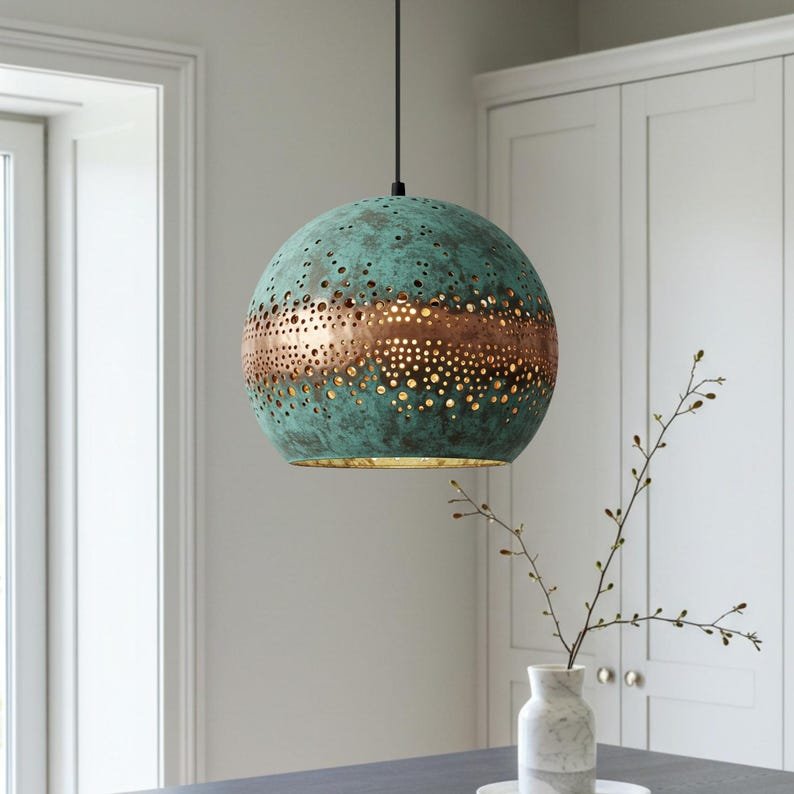 Handmade Hammered Copper Pendant Light - Moroccan Patina Swirl Design Handmade Hammered Copper Pendant Light - Moroccan Patina Swirl Design