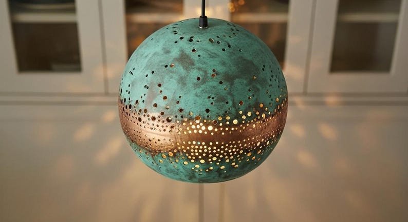 Handmade Hammered Copper Pendant Light - Moroccan Patina Swirl Design Handmade Hammered Copper Pendant Light - Moroccan Patina Swirl Design