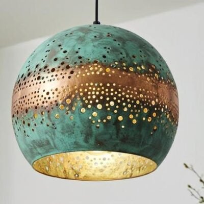 products-Swirl3 Green Patina Perforated Globe Pendant Light