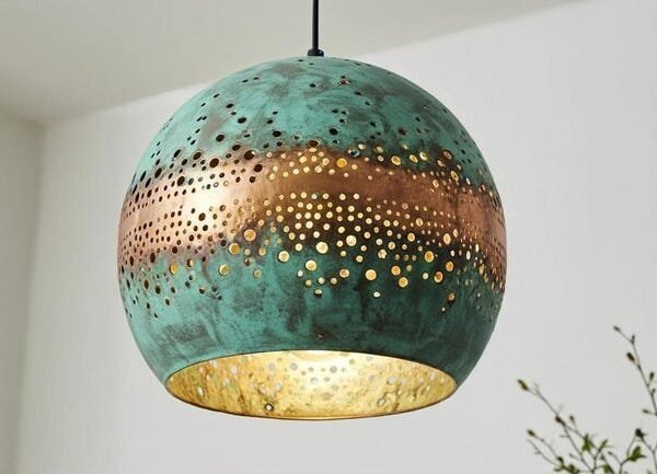 products-Swirl3 Green Patina Perforated Globe Pendant Light