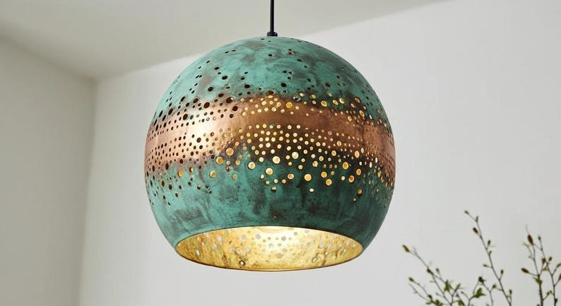 Handmade Hammered Copper Pendant Light - Moroccan Patina Swirl Design Handmade Hammered Copper Pendant Light - Moroccan Patina Swirl Design