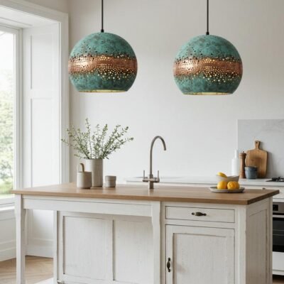 Handmade Hammered Copper Pendant Light - Moroccan Patina Swirl Design Handmade Hammered Copper Pendant Light - Moroccan Patina Swirl Design