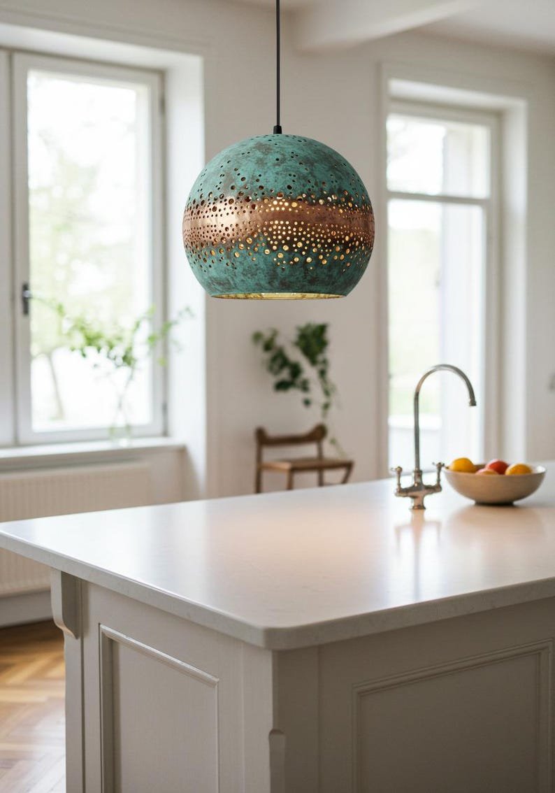 Handmade Hammered Copper Pendant Light - Moroccan Patina Swirl Design Handmade Hammered Copper Pendant Light - Moroccan Patina Swirl Design