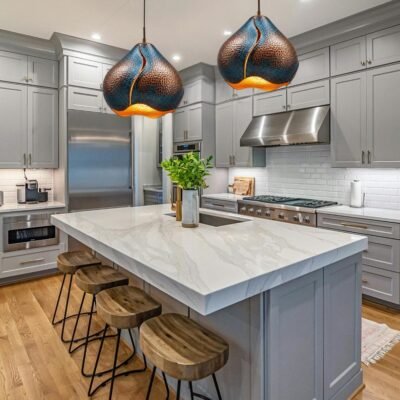 Hand Hammered Copper Pendant Light: Sculptural Teardrop Ceiling Lamp Hand Hammered Copper Pendant Light: Sculptural Teardrop Ceiling Lamp