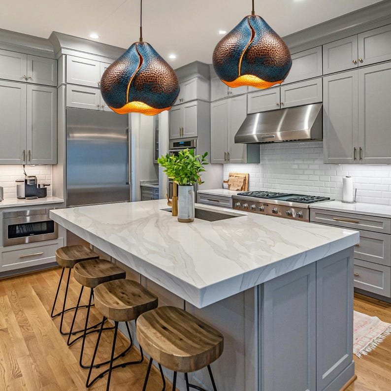 Hand Hammered Copper Pendant Light: Sculptural Teardrop Ceiling Lamp Hand Hammered Copper Pendant Light: Sculptural Teardrop Ceiling Lamp