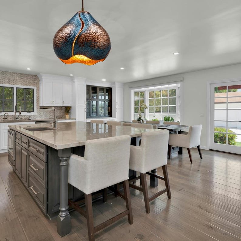 Hand Hammered Copper Pendant Light: Sculptural Teardrop Ceiling Lamp Hand Hammered Copper Pendant Light: Sculptural Teardrop Ceiling Lamp