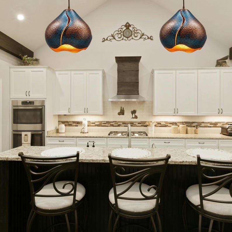 Hand Hammered Copper Pendant Light: Sculptural Teardrop Ceiling Lamp Hand Hammered Copper Pendant Light: Sculptural Teardrop Ceiling Lamp