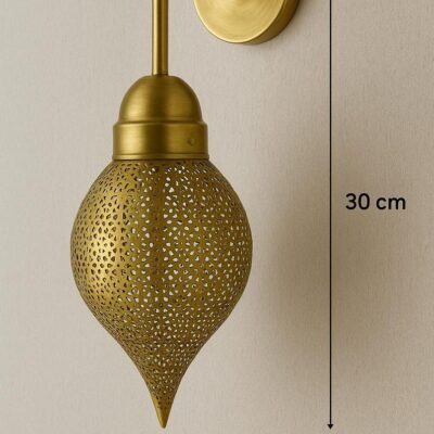 Handmade Moroccan Brass Wall Sconce: Perforated Teardrop Boho Light Handmade Moroccan Brass Wall Sconce: Perforated Teardrop Boho Light