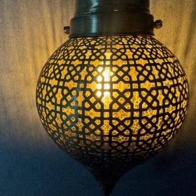 Handmade Moroccan Brass Wall Sconce: Perforated Teardrop Boho Light Handmade Moroccan Brass Wall Sconce: Perforated Teardrop Boho Light