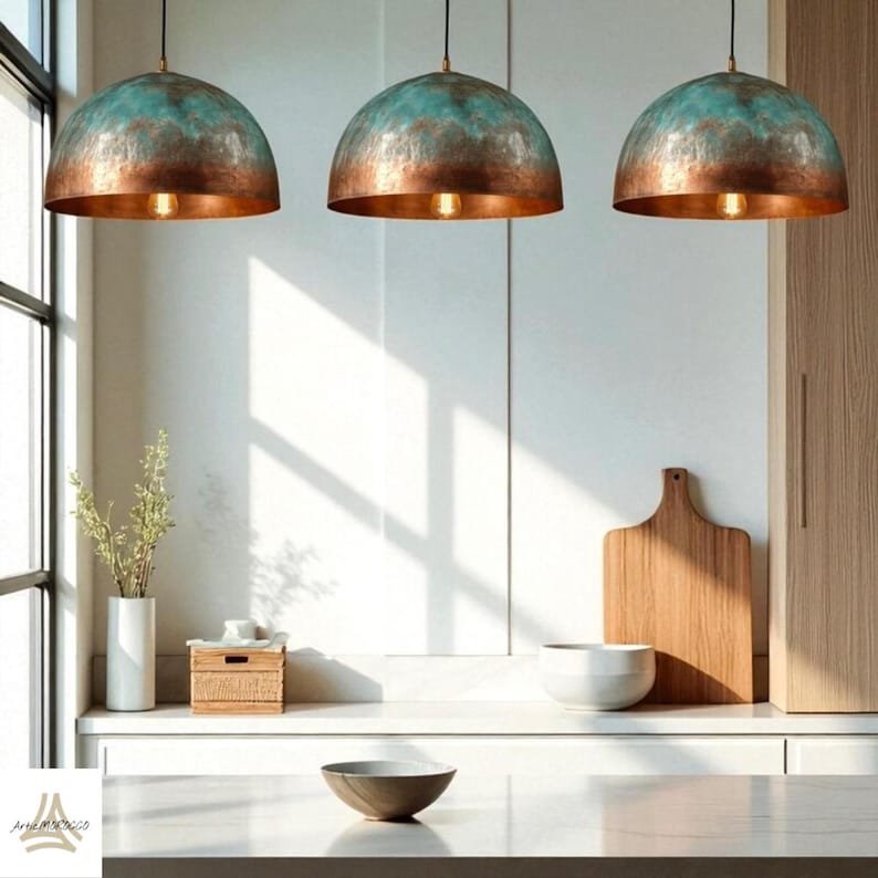Antique Brass Pendant Lamp, Rustic Dome Pendant Lamp, Industrial Brass Pendant Lamp, Traditional Handmade Lamp