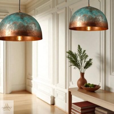 Antique Brass Pendant Lamp, Rustic Dome Pendant Lamp, Industrial Brass Pendant Lamp, Traditional Handmade Lamp