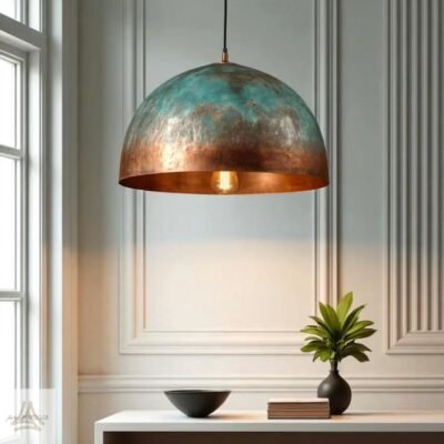 Antique Brass Pendant Lamp, Rustic Dome Pendant Lamp, Industrial Brass Pendant Lamp, Traditional Handmade Lamp