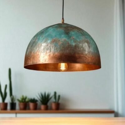 Turquoise Patina Copper Dome Pendant Light