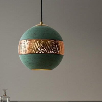 Handmade Moroccan Copper Pendant Light Set: Verdigris Patina Dome Lamps Handmade Moroccan Copper Pendant Light Set: Verdigris Patina Dome Lamps