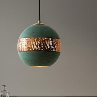 Handmade Moroccan Copper Pendant Light Set: Verdigris Patina Dome Lamps Handmade Moroccan Copper Pendant Light Set: Verdigris Patina Dome Lamps