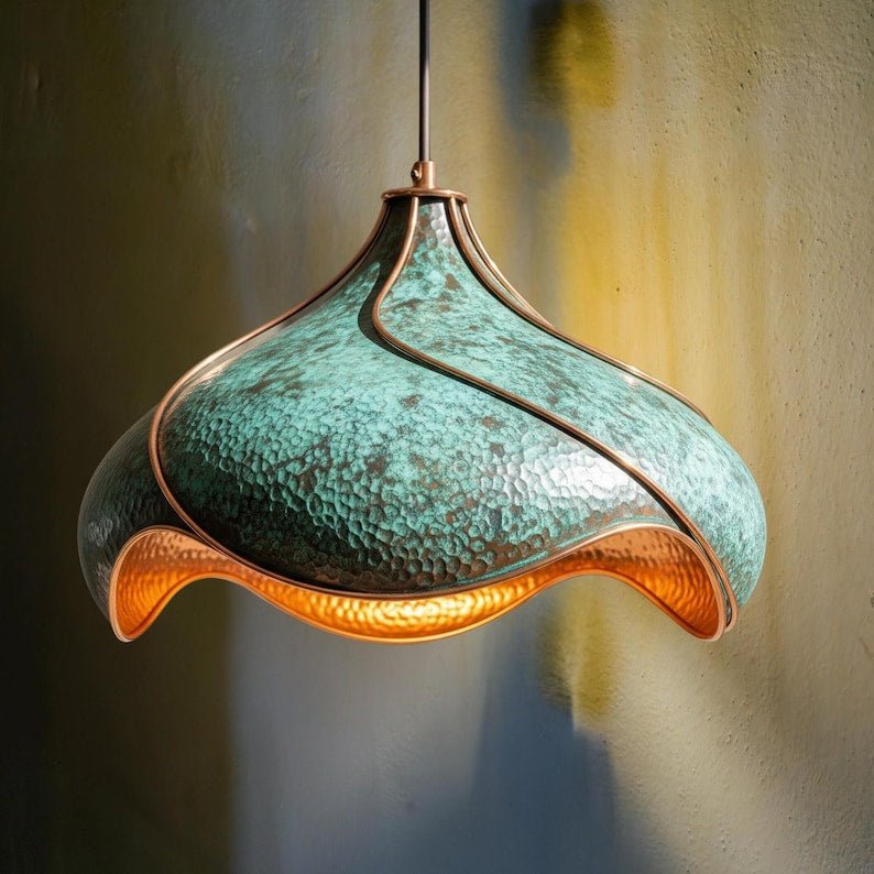 Verdigris Green Hammered Brass Pendant Light