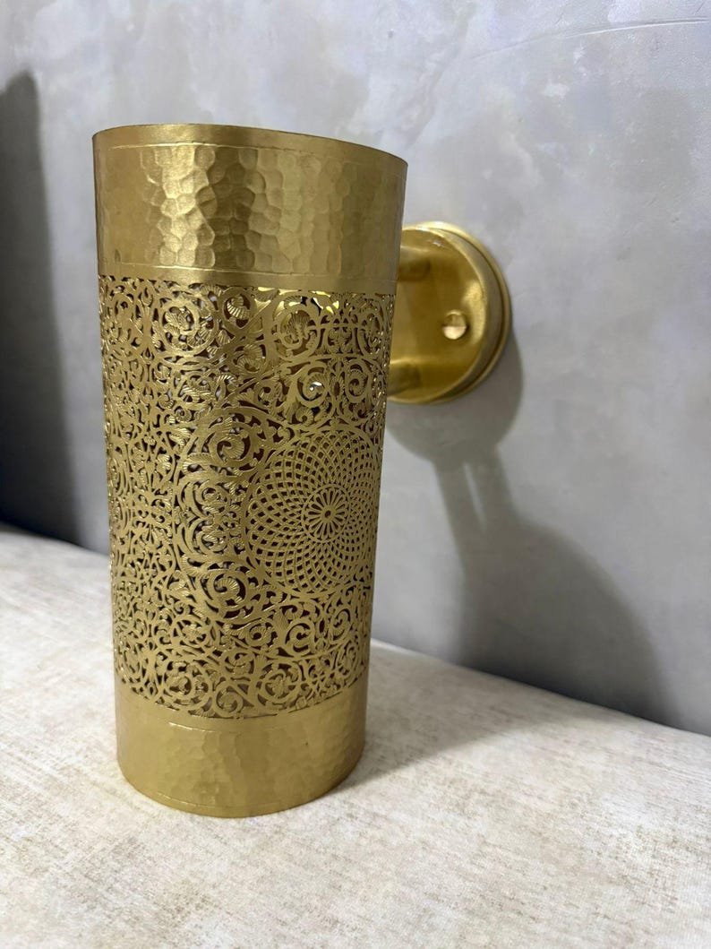 Handcrafted Moroccan Brass Sconce: Filigree Wall Lamp