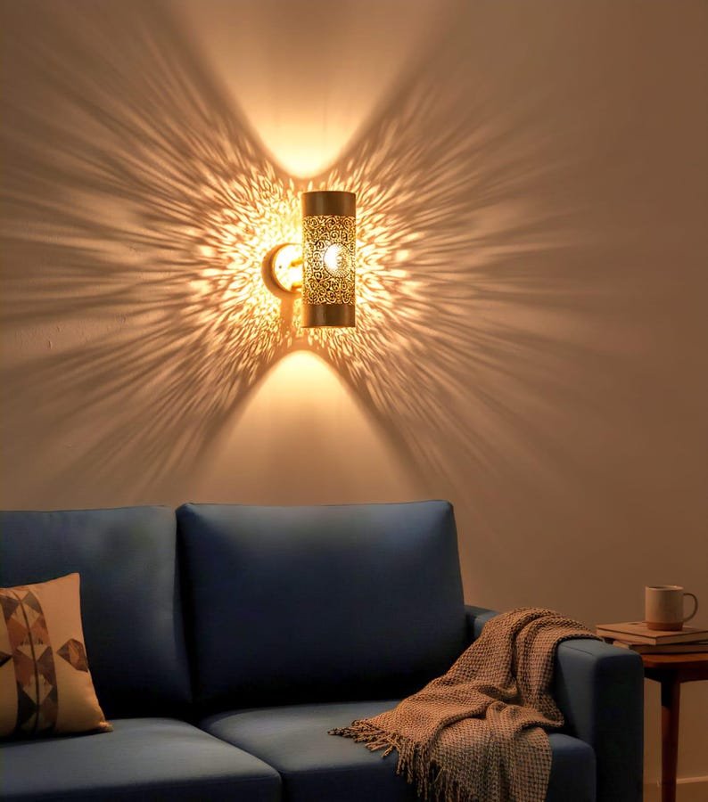Handcrafted Moroccan Brass Sconce: Filigree Wall Lamp