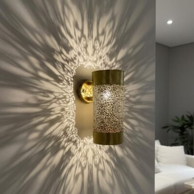 Handcrafted Moroccan Brass Sconce: Filigree Wall Lamp