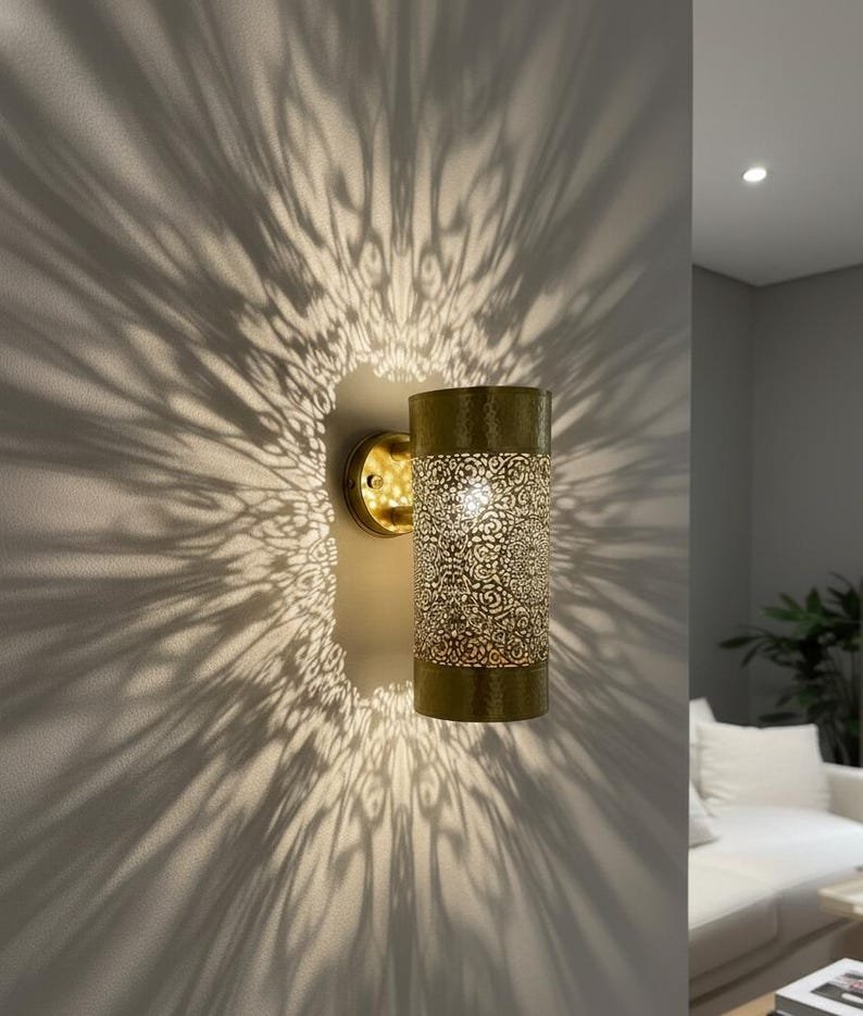 Handcrafted Moroccan Brass Sconce: Filigree Wall Lamp