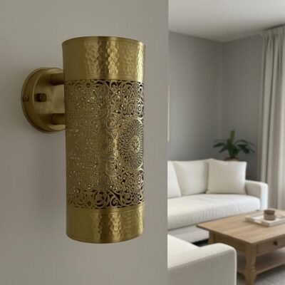 Handcrafted Moroccan Brass Sconce: Filigree Wall Lamp