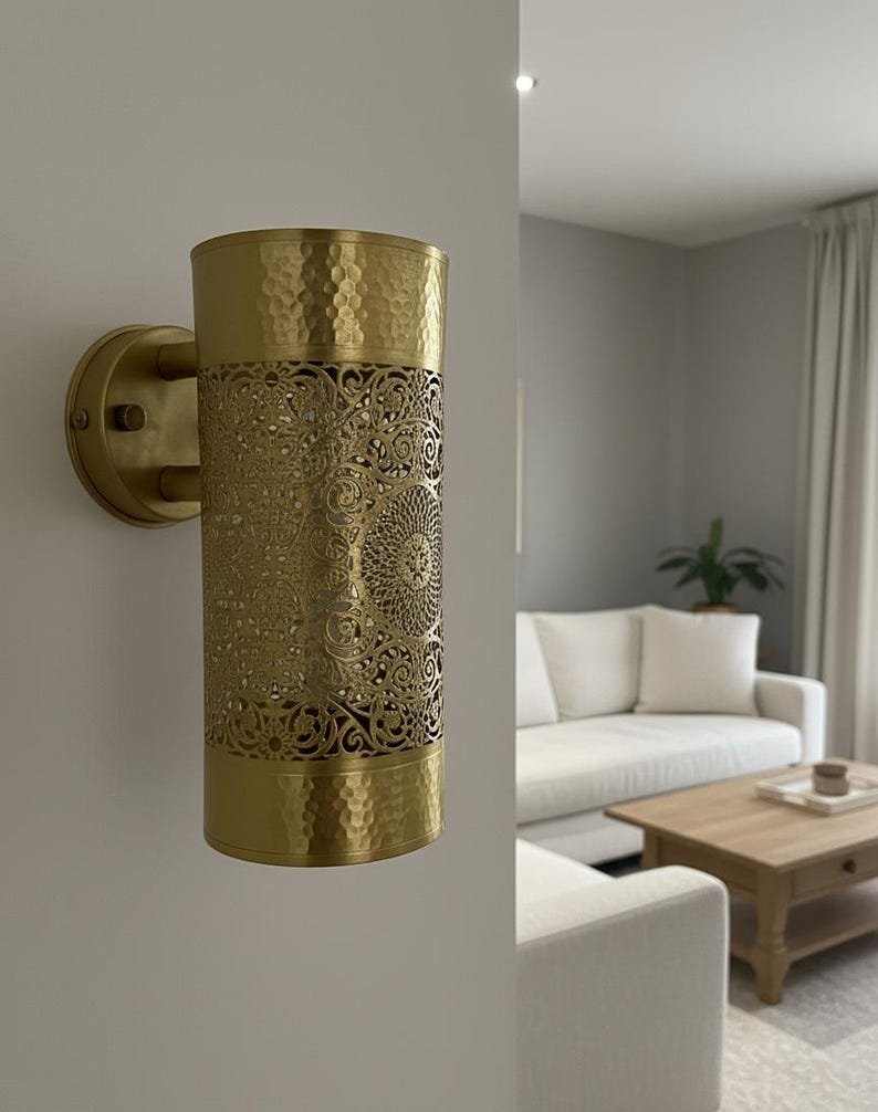 Handcrafted Moroccan Brass Sconce: Filigree Wall Lamp