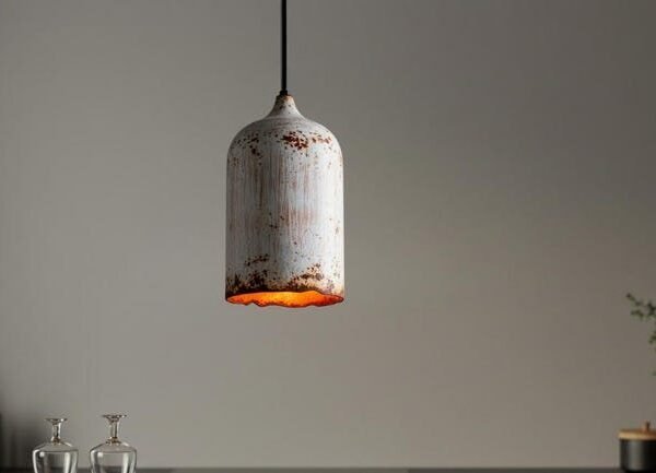 Handmade White Patina Copper Cylinder Pendant Light