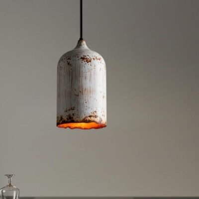 Rustic White Patina Pendant Lights – Vintage Industrial Hanging Lamps – Handmade Farmhouse Kitchen Lighting