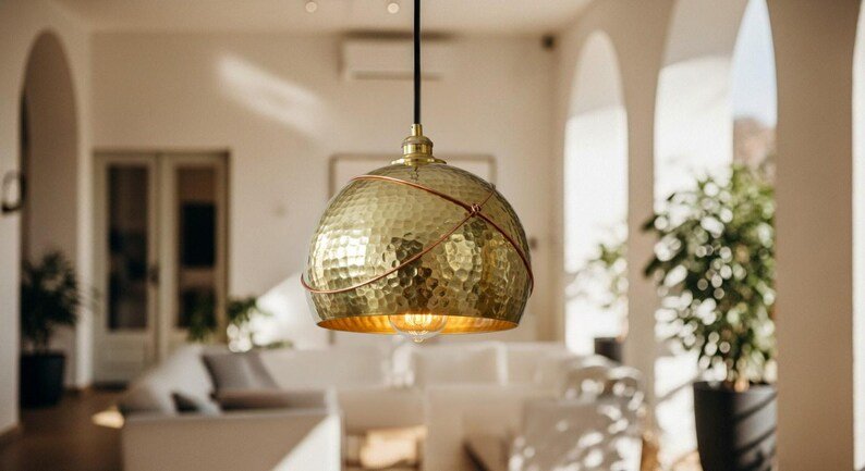Hammered Brass Dome Pendant Light: Moroccan Ceiling Lamp Hammered Brass Dome Pendant Light: Moroccan Ceiling Lamp