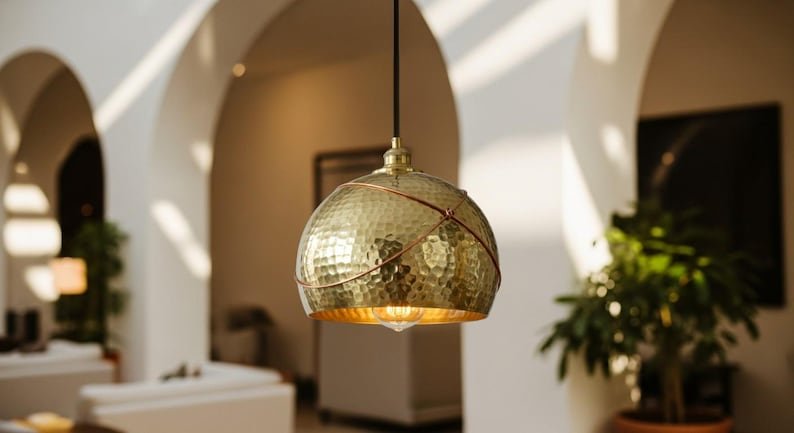 Hammered Brass Dome Pendant Light: Moroccan Ceiling Lamp Hammered Brass Dome Pendant Light: Moroccan Ceiling Lamp