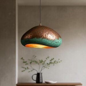 Organic Copper & Green Patina Pendant Light Handcrafted Modern Rustic Lamp